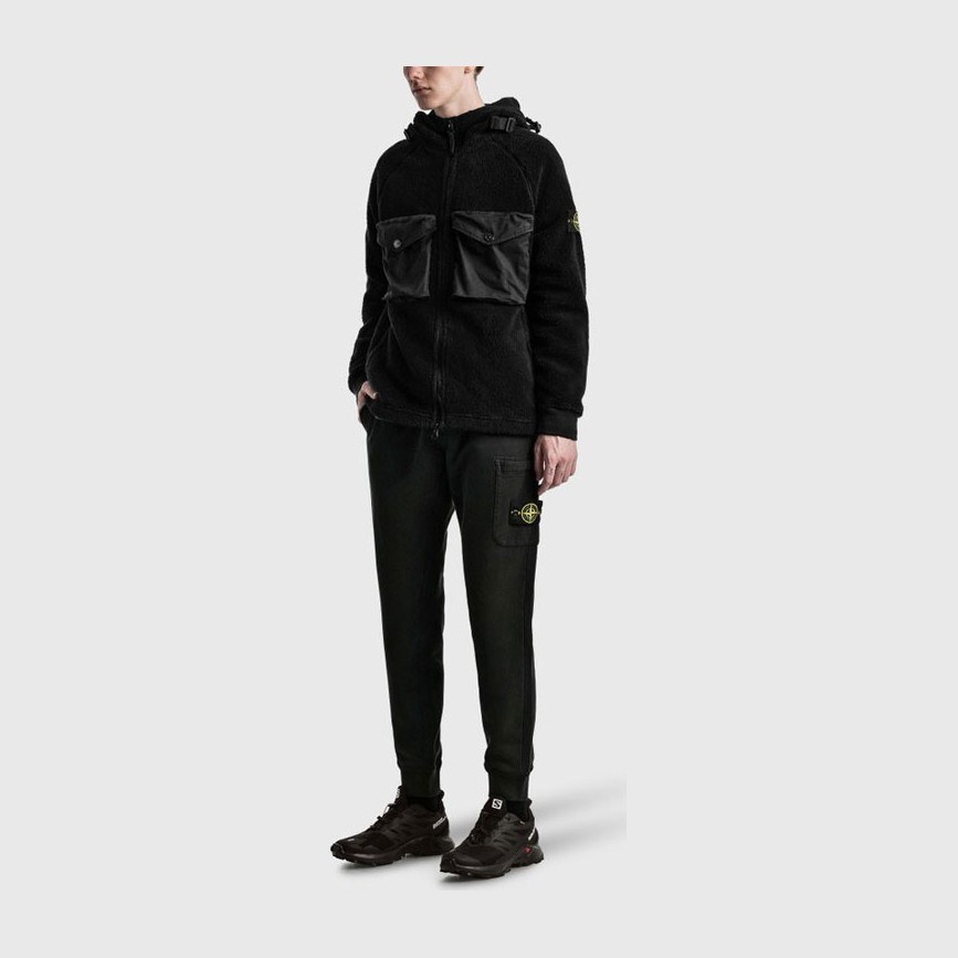 Stone Island Logo Fleece Jacket Black