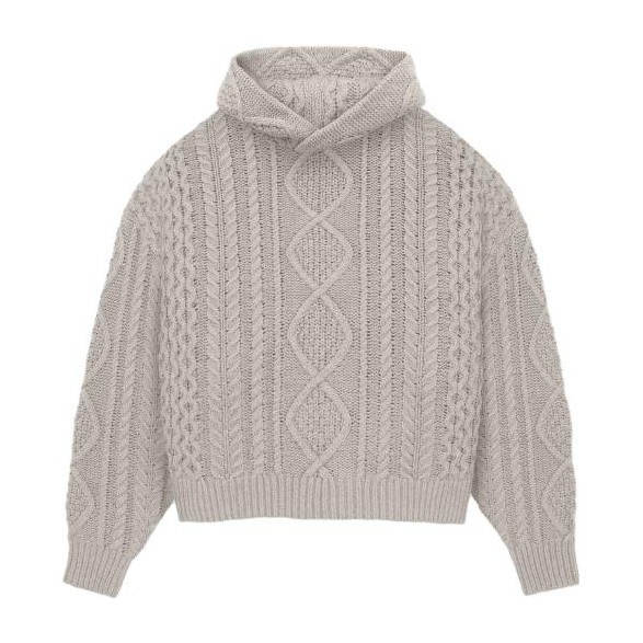 Fear of God Essentials Cable Knit Hoodie Silver Cloud