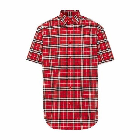 Burberry Logo Patch Check Shirt Red