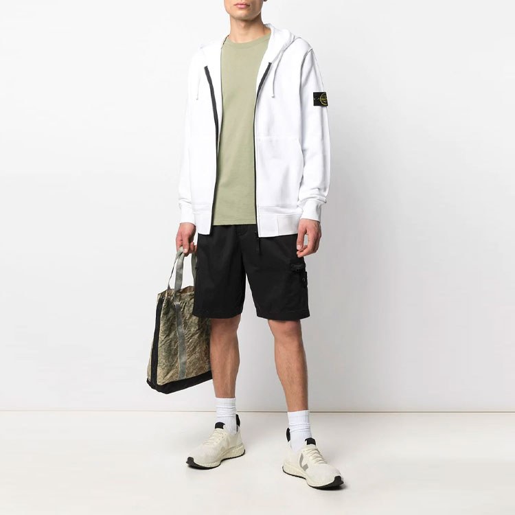 Stone Island Logo Zip Hoodie White
