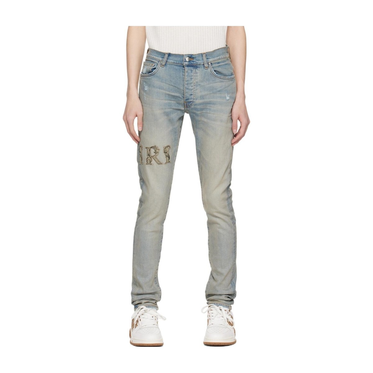 AMIRI Washed Zip Logo Straight Jeans Blue