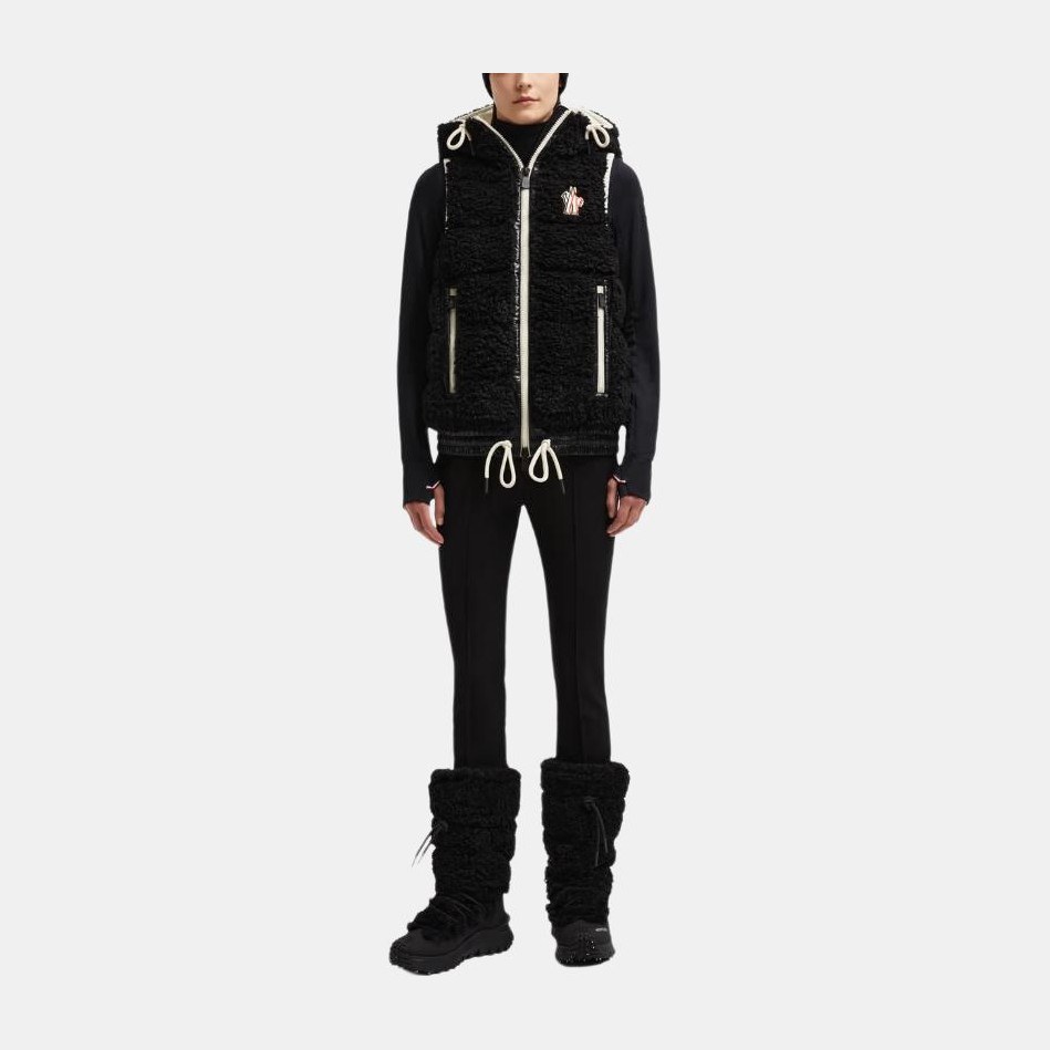 Moncler Logo Mid-Length Hooded Vest Black