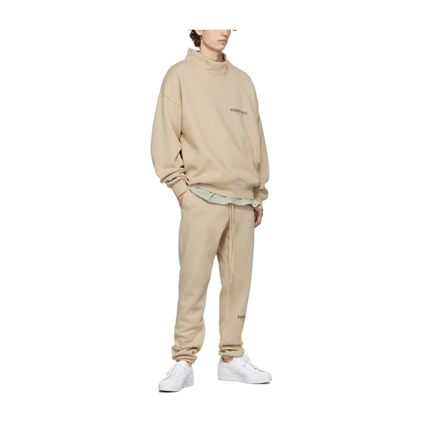 Fear of God Essentials FW21 Mock Neck Sweatshirt BeigeLinen Logo