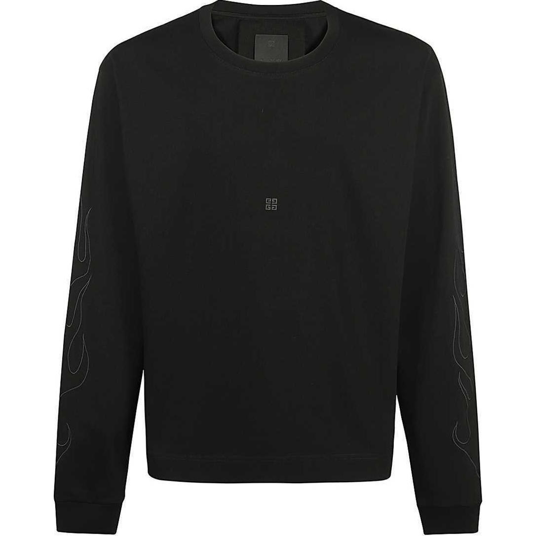 Givenchy SS24 Logo Flame Print Long Sleeve T-Shirt Black