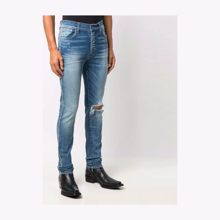 AMIRI FW21 Logo Rip Denim Pants Blue