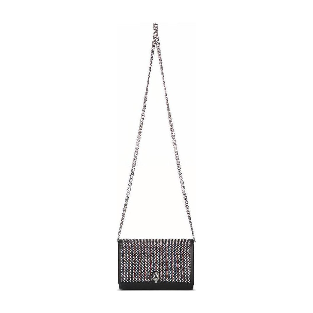 Alexander McQueen Silver Studded Skull Leather Shoulder Bag Black