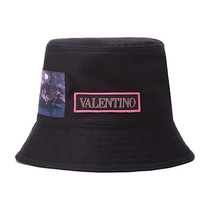 Valentino Cotton Appliqué Bucket Hat Black
