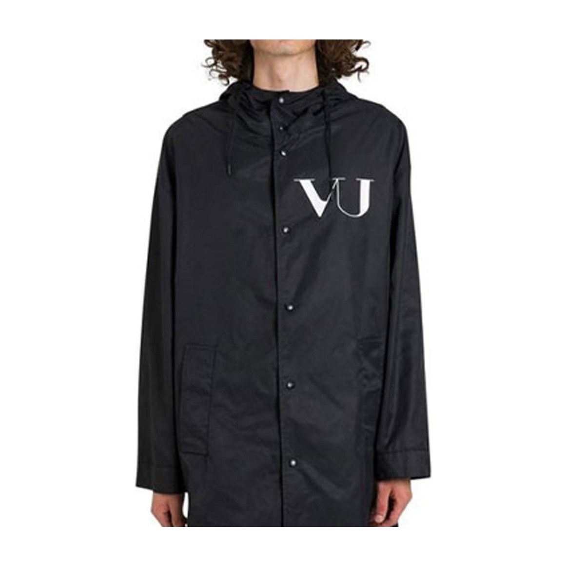 Valentino Logo Hooded Coat Black