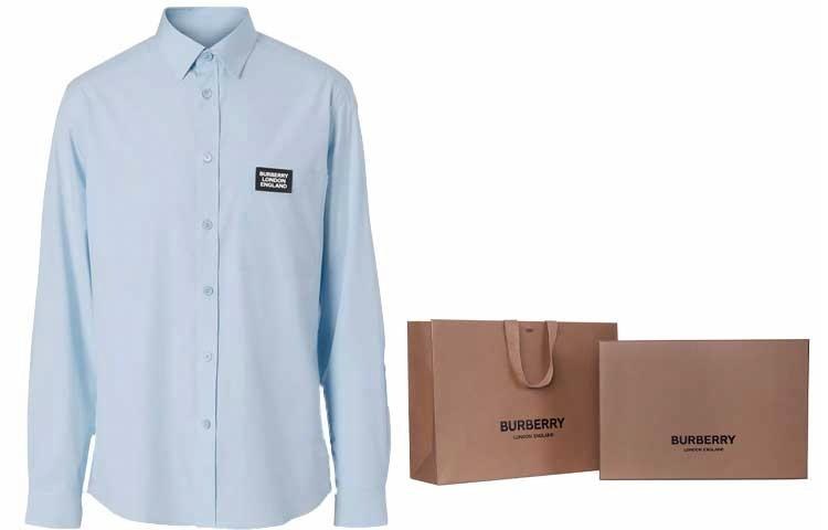 Burberry Logo Cotton Shirt Light Blue