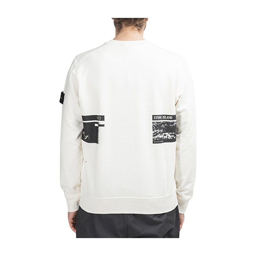 Stone Island Mountain Print Crewneck Sweatshirt White