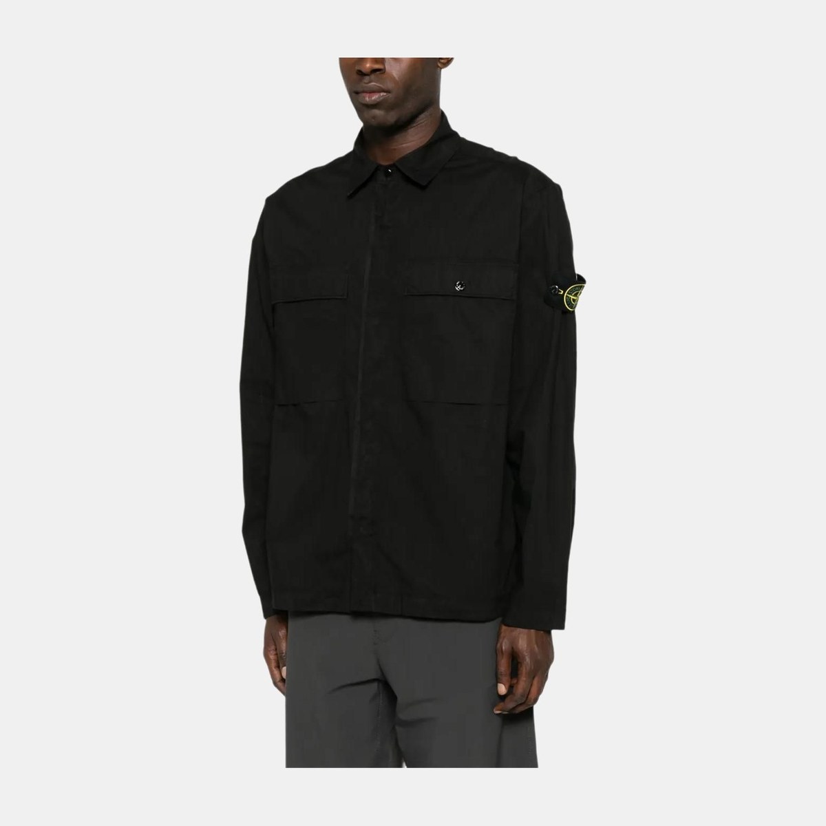 Stone Island Badge Collar Long Sleeve Shirt Black