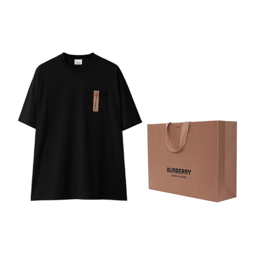 Burberry SS24 Striped Applique Crewneck T-Shirt Black
