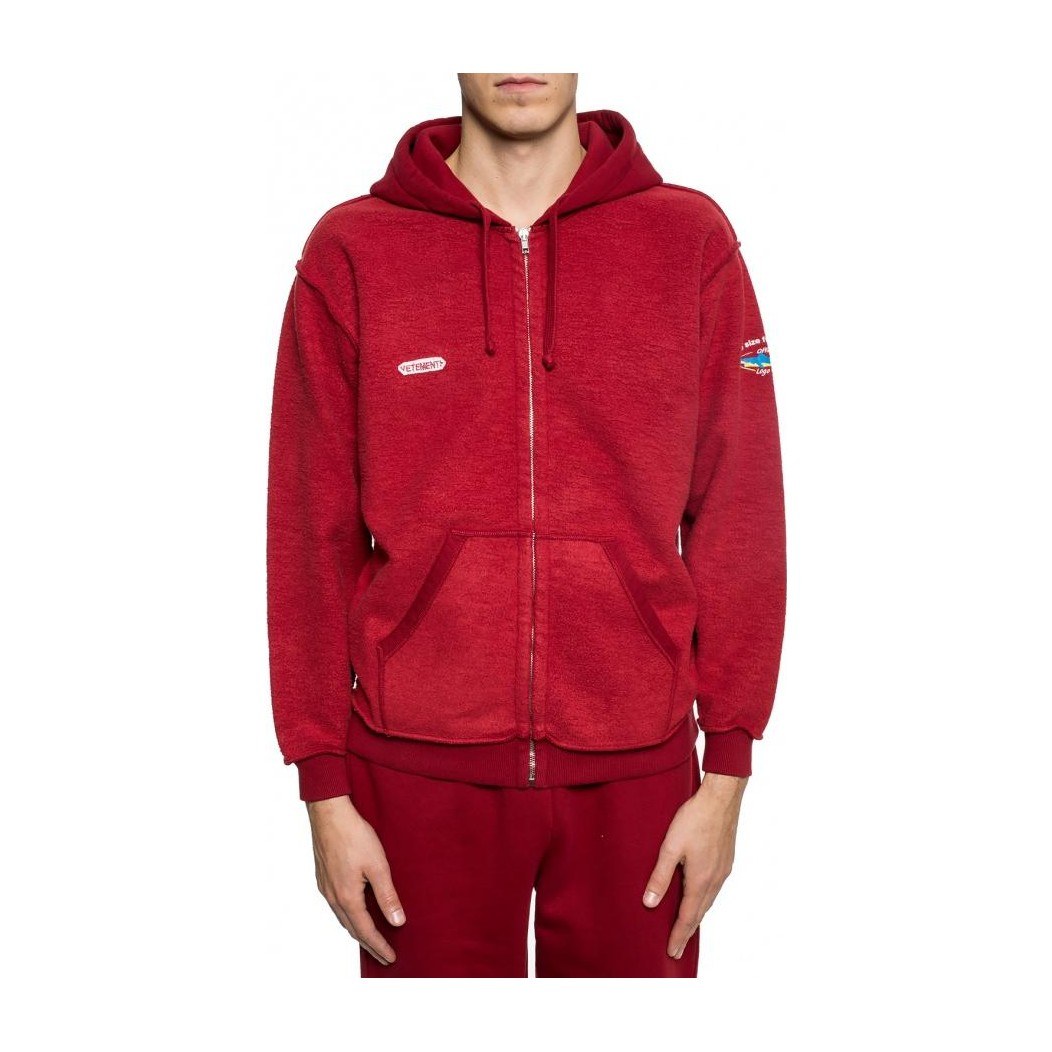 Vetements Logo Print Zip Hoodie Red