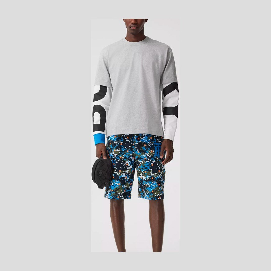 Burberry Logo Print Long Sleeve Cotton T-Shirt Light Grey
