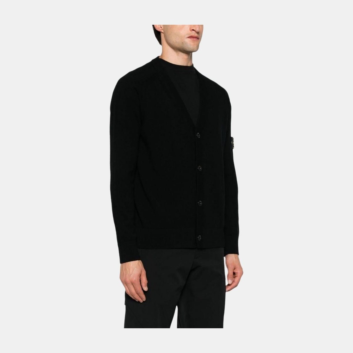Stone Island V-Neck Cardigan Black
