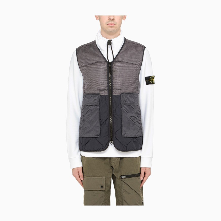 Stone Island Nylon Blend V-Neck Zip Vest Black