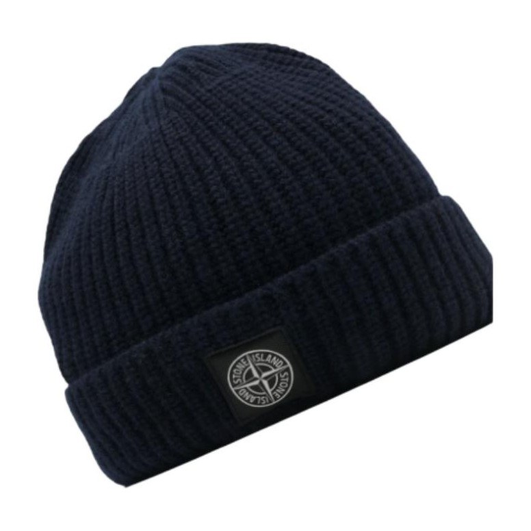 Stone Island Wool Logo Beanie Blue