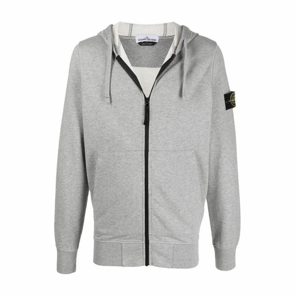 Stone Island Logo Patch Zip Hoodie Grey