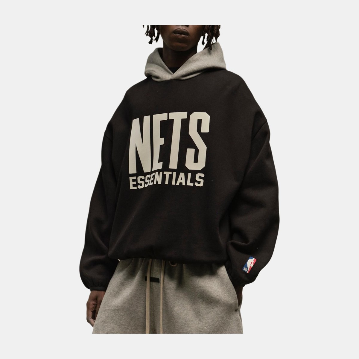 Fear of God Essentials x NBA Pullover Hoodie Nets Black Warm Gray
