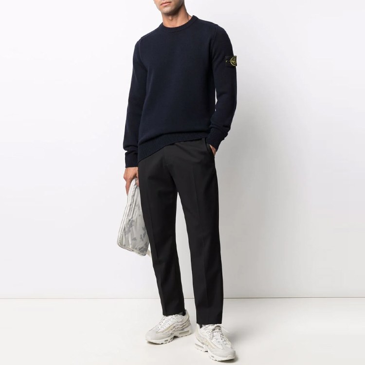 Stone Island Logo Badge Wool Sweater Navy