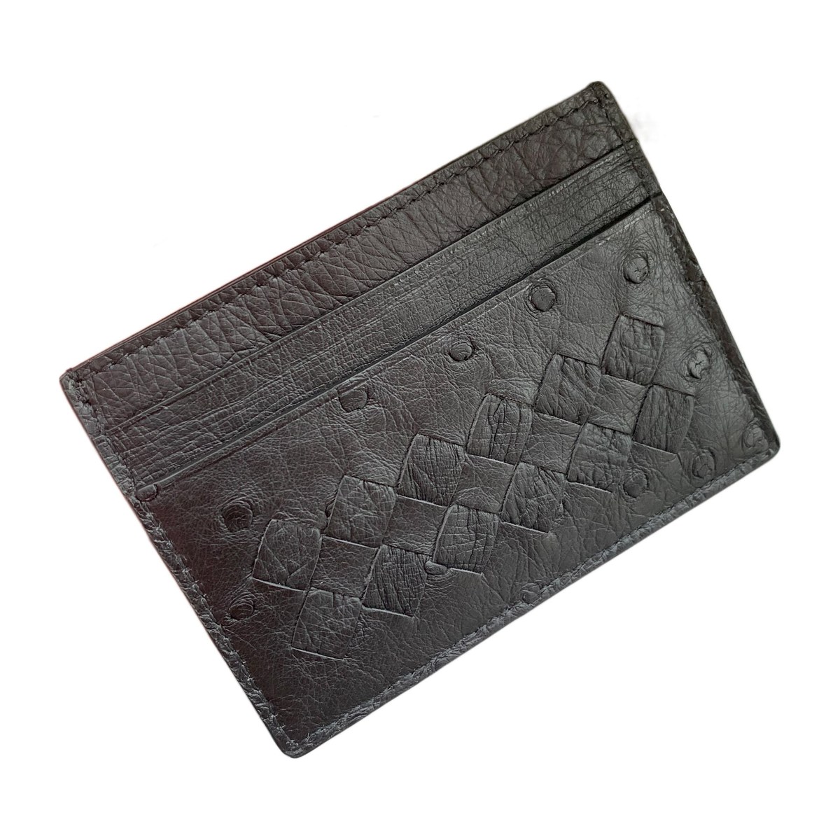 Bottega Veneta Intrecciato Ostrich Card Holder Small Black