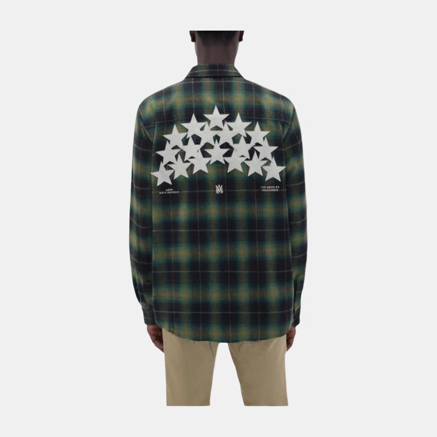 AMIRI Star Leather Flannel Shirt Green