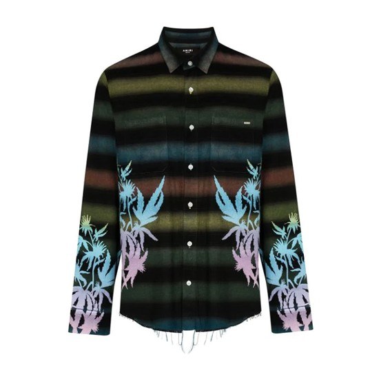 AMIRI SS21 Rainbow Stripe Leaf Print Shirt