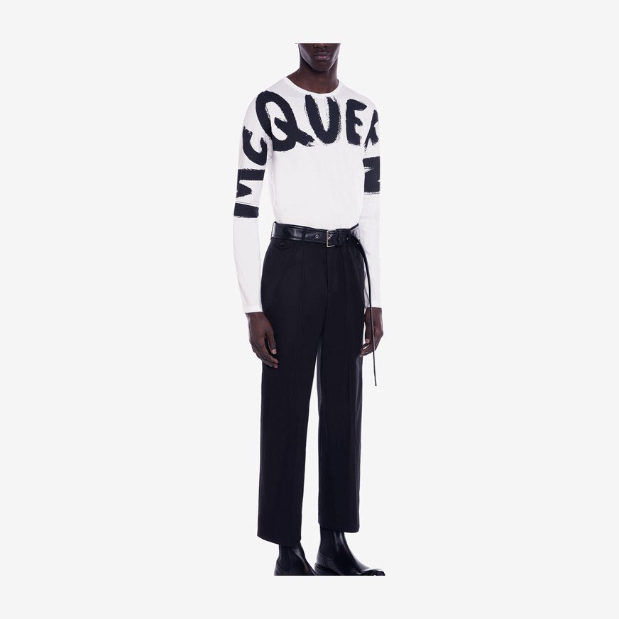 Alexander McQueen FW22 Logo Crewneck Long Sleeve Tee White