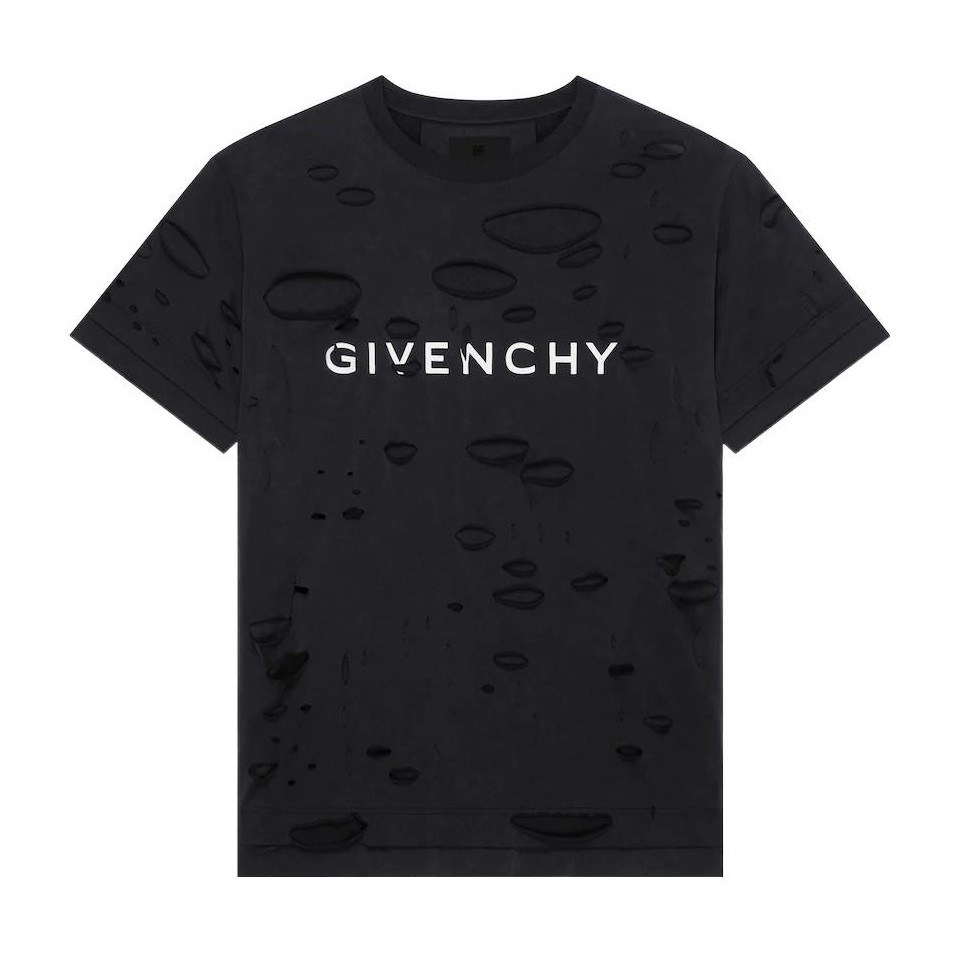 Givenchy SS23 Logo Print Distressed T-Shirt Black