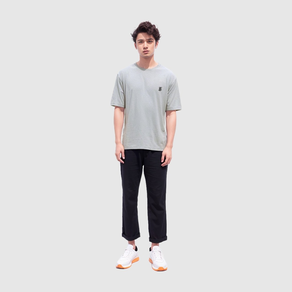 Burberry Logo Embroidered Crewneck T-Shirt Grey