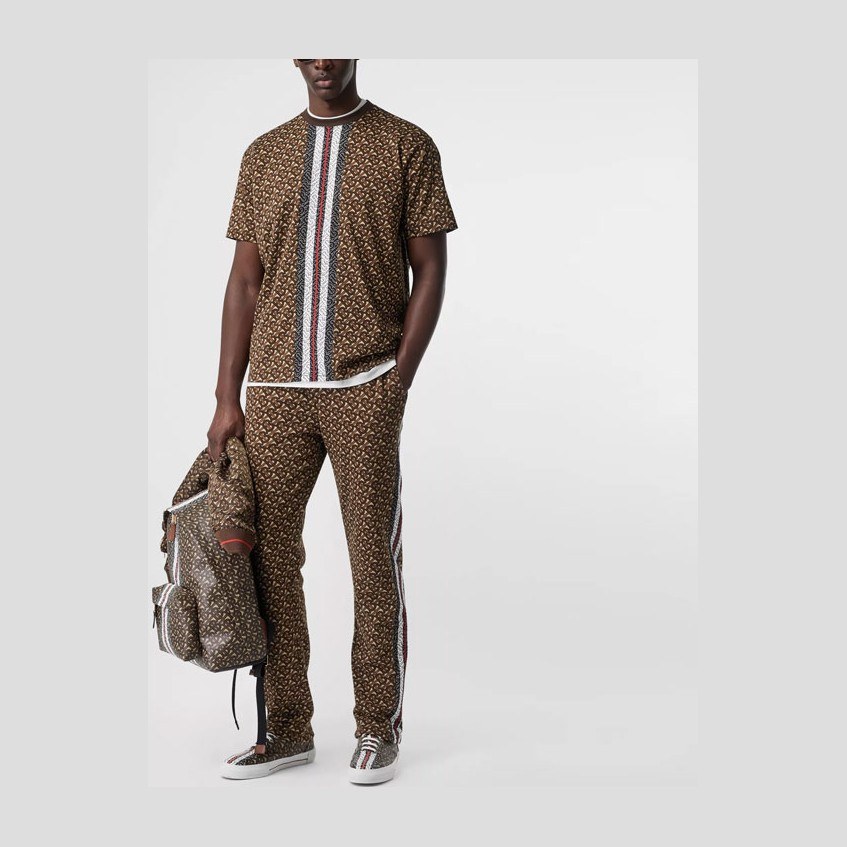 Burberry Striped Crewneck T-Shirt Saddle Brown