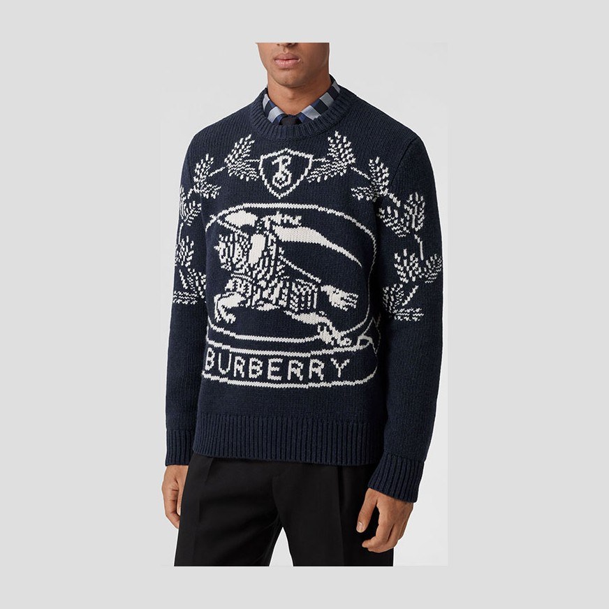 Burberry Equestrian Knight Wool Sweater Blue