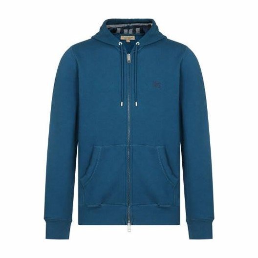 Burberry Logo Print Zip Hoodie Blue