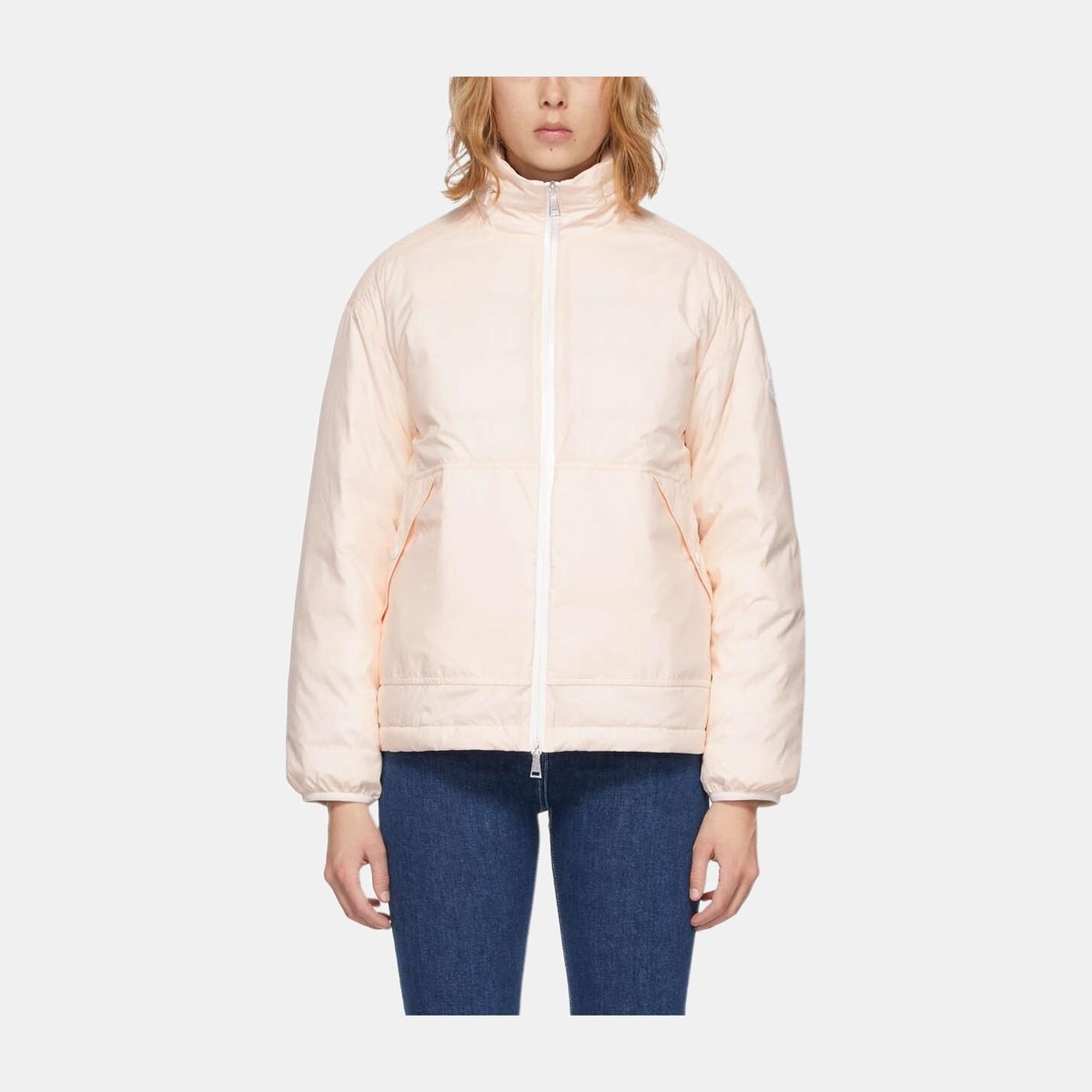 Moncler Logo Print Down Jacket Pink