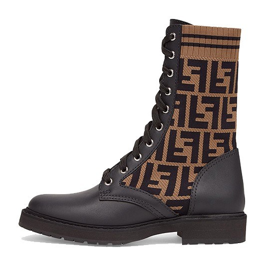 Fendi FF Motif Leather Biker Boots Black