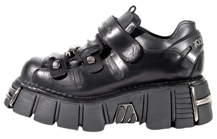 New Rock Vintage Metal Platform Shoes Black