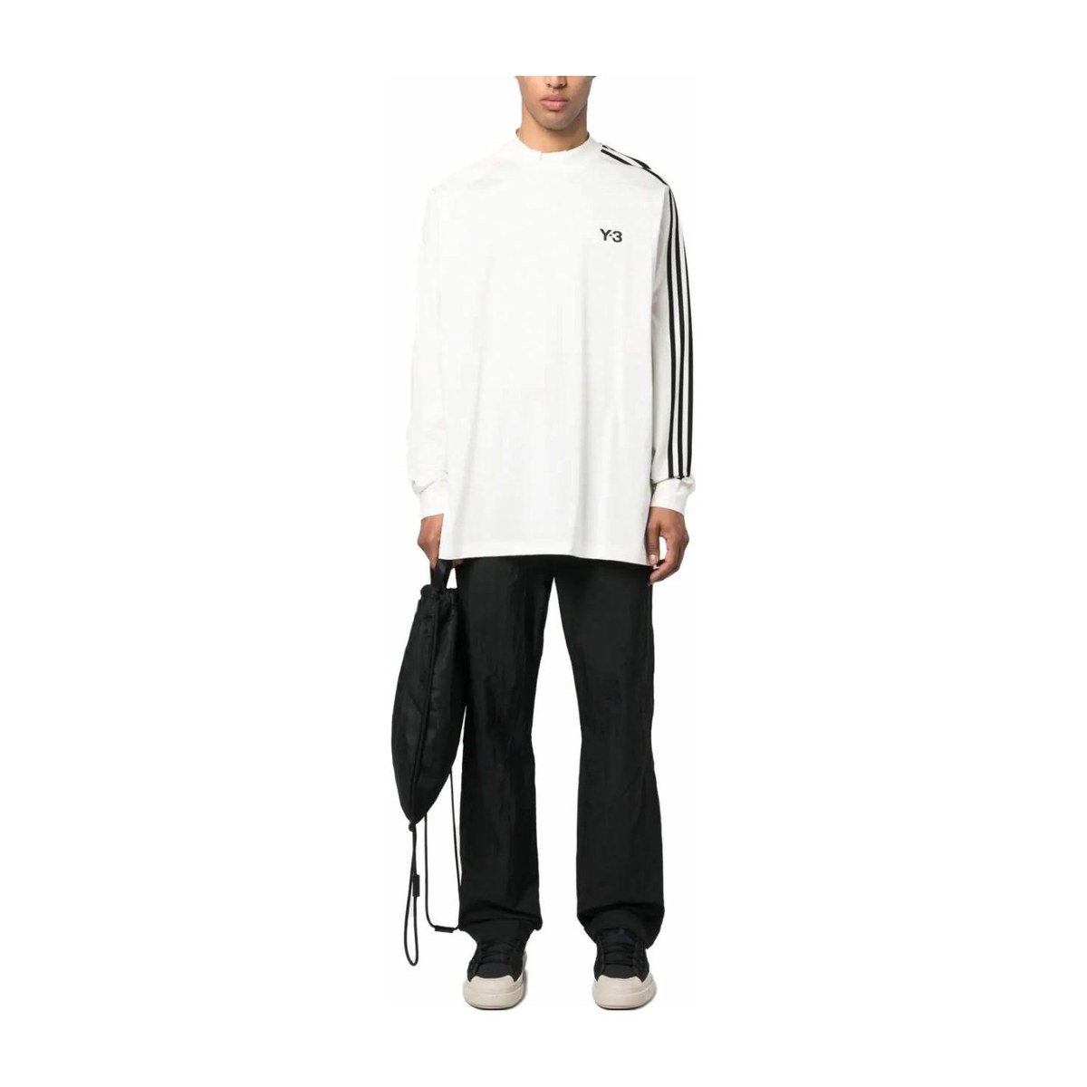 Y-3 Striped Crewneck Long Sleeve Tee White