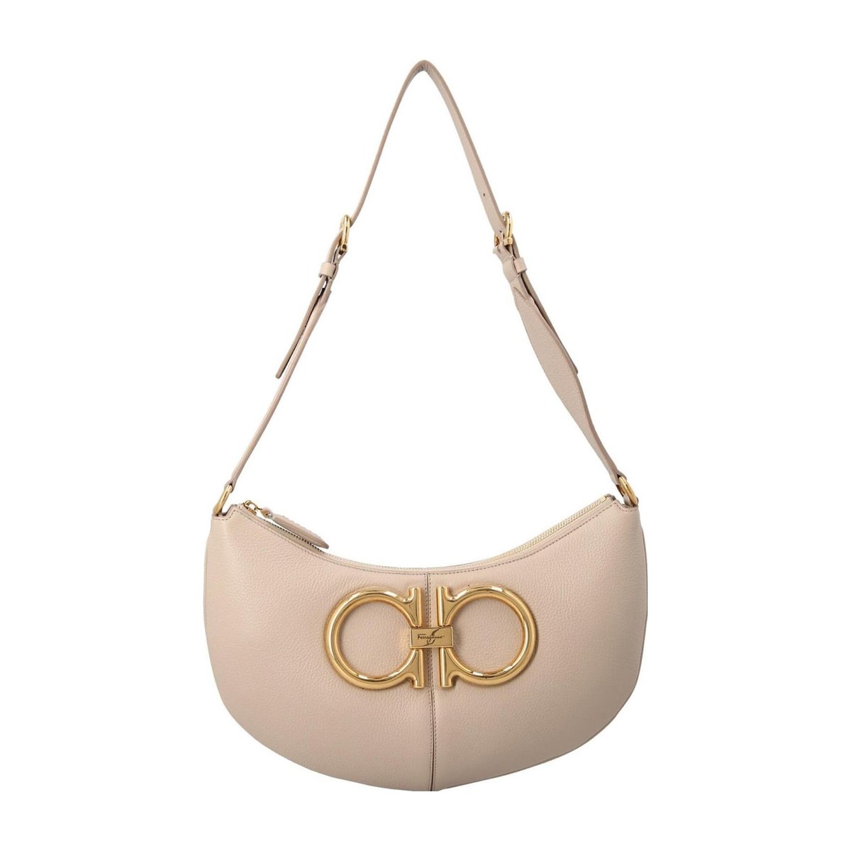 Ferragamo Vintage Large Metal Trim Leather Tote Bag Beige