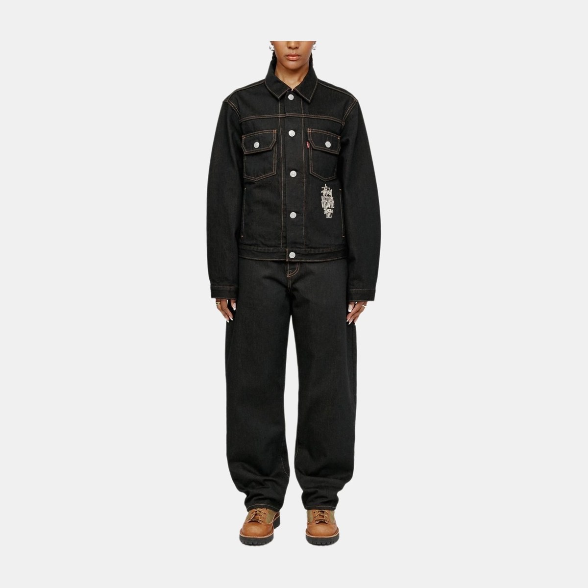 Stussy x Levi's SS24 Logo Embroidered Trucker Jacket Black