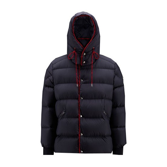 Moncler SS22 Jacquard Logo Hoodie Down Jacket Navy Blue