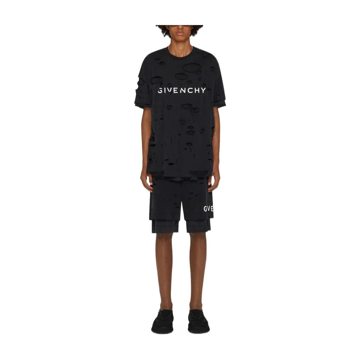 Givenchy SS23 Logo Print Distressed T-Shirt Black