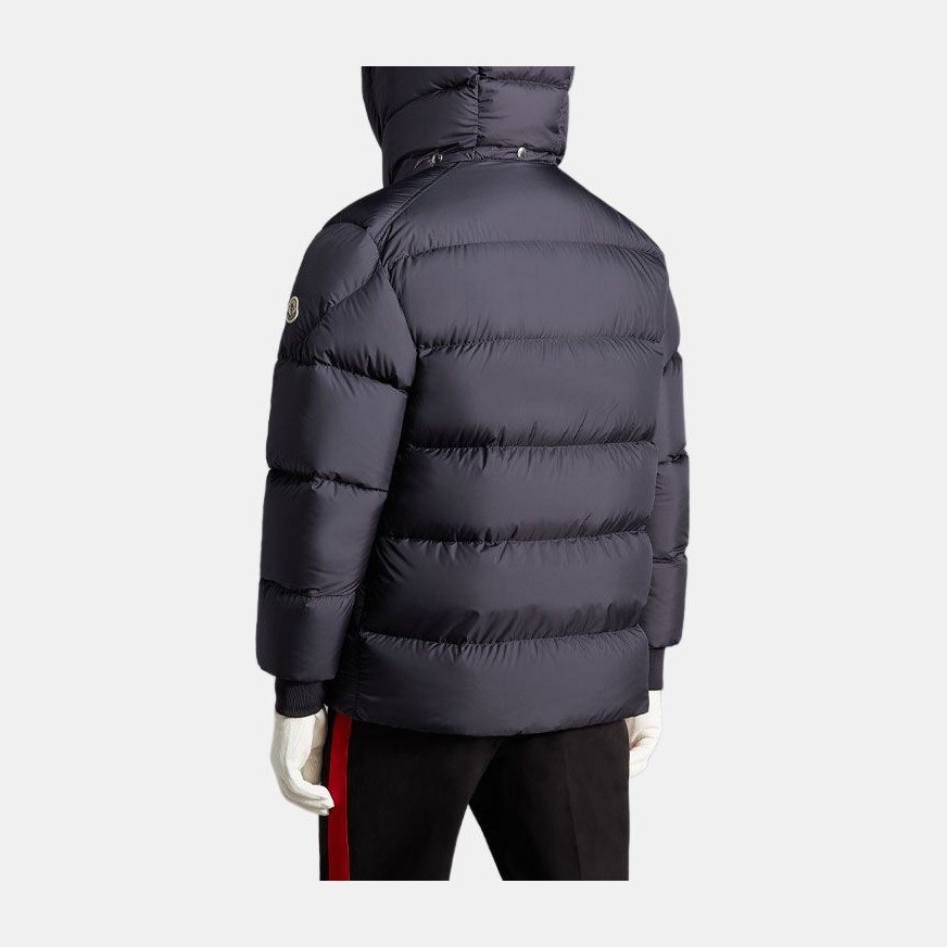 Moncler SS22 Jacquard Logo Hoodie Down Jacket Navy Blue