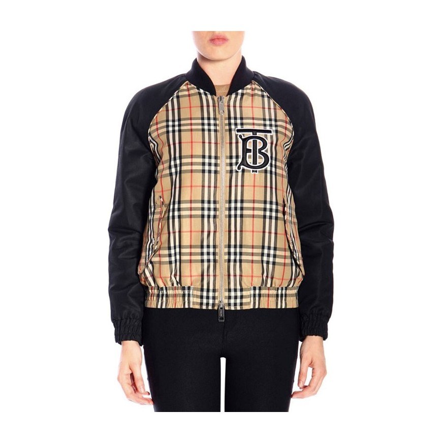 Burberry Classic Logo Check Bomber Jacket Brown