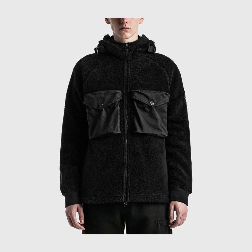 Stone Island Logo Fleece Jacket Black