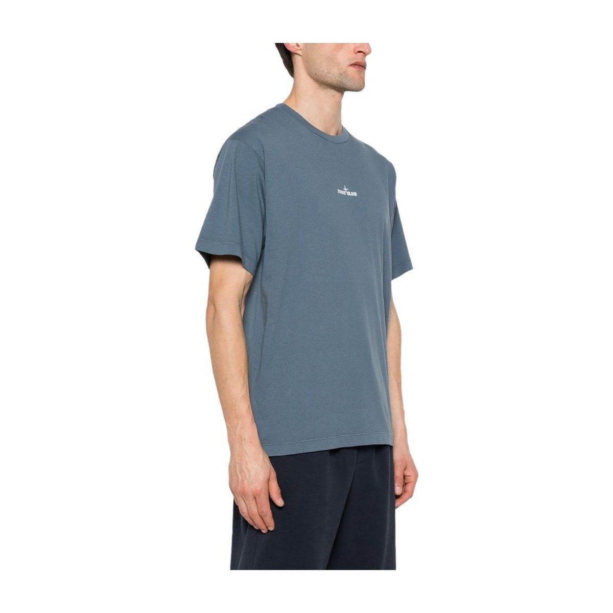 Stone Island Crew Neck Letter Print T-Shirt Navy