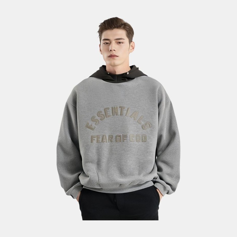 Fear of God Essentials SS24 Nylon Fleece Hoodie Dark Heather Oatmeal