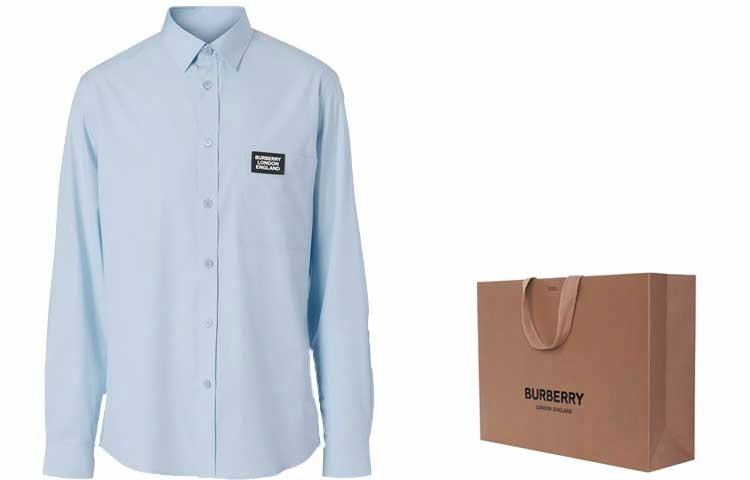 Burberry Logo Cotton Shirt Light Blue