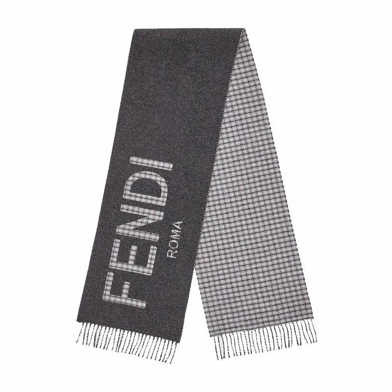 Fendi Checkered Reversible Wool Cashmere Scarf