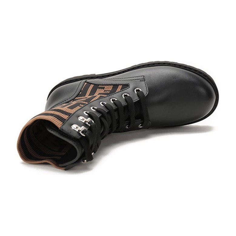 Fendi Leather Printed Lace-up Martin Boots
