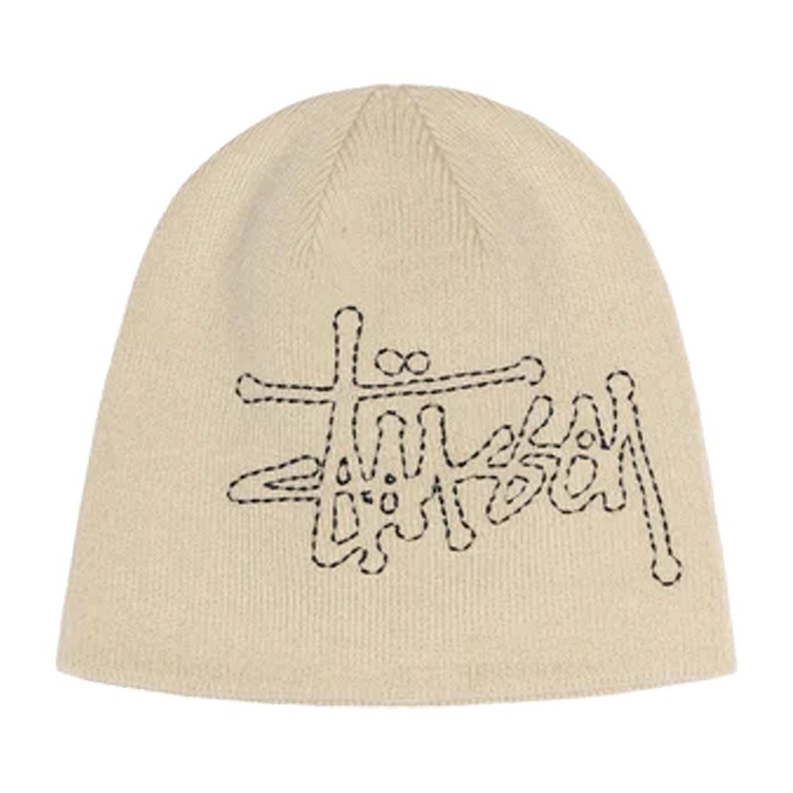 Stussy Letter Logo Acrylic Beanie Beige
